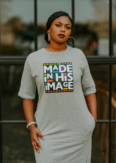 Made In His Image T-Shirt Dress (Gray)