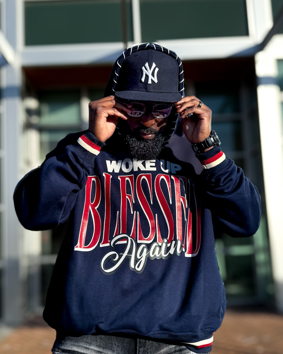 Woke Up Blessed Again Hoodie (Navy)