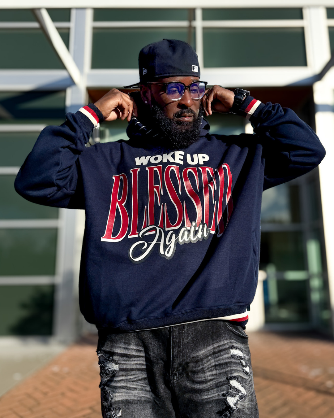 Woke Up Blessed Again Hoodie (Navy)