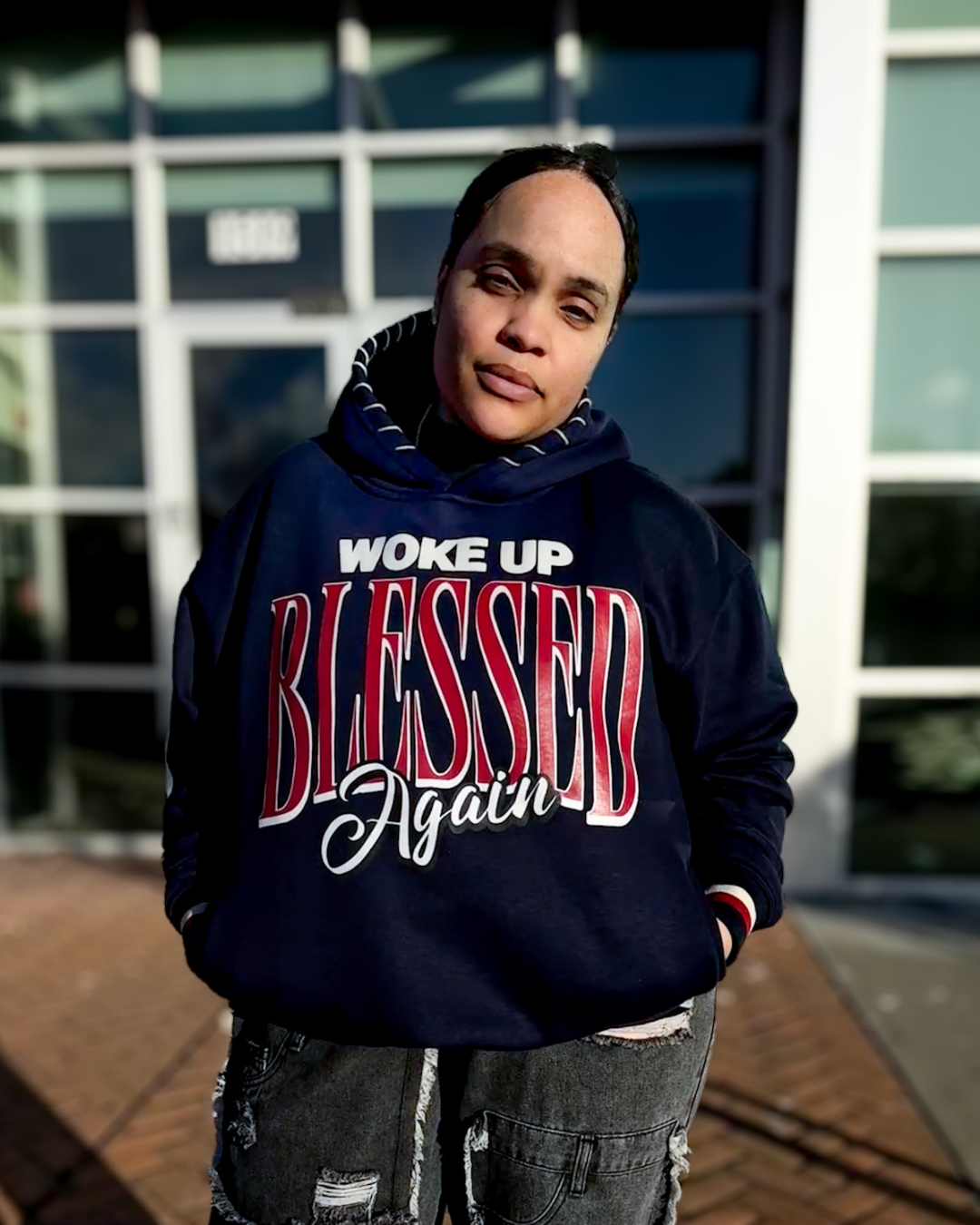 Woke Up Blessed Again Hoodie (Navy)