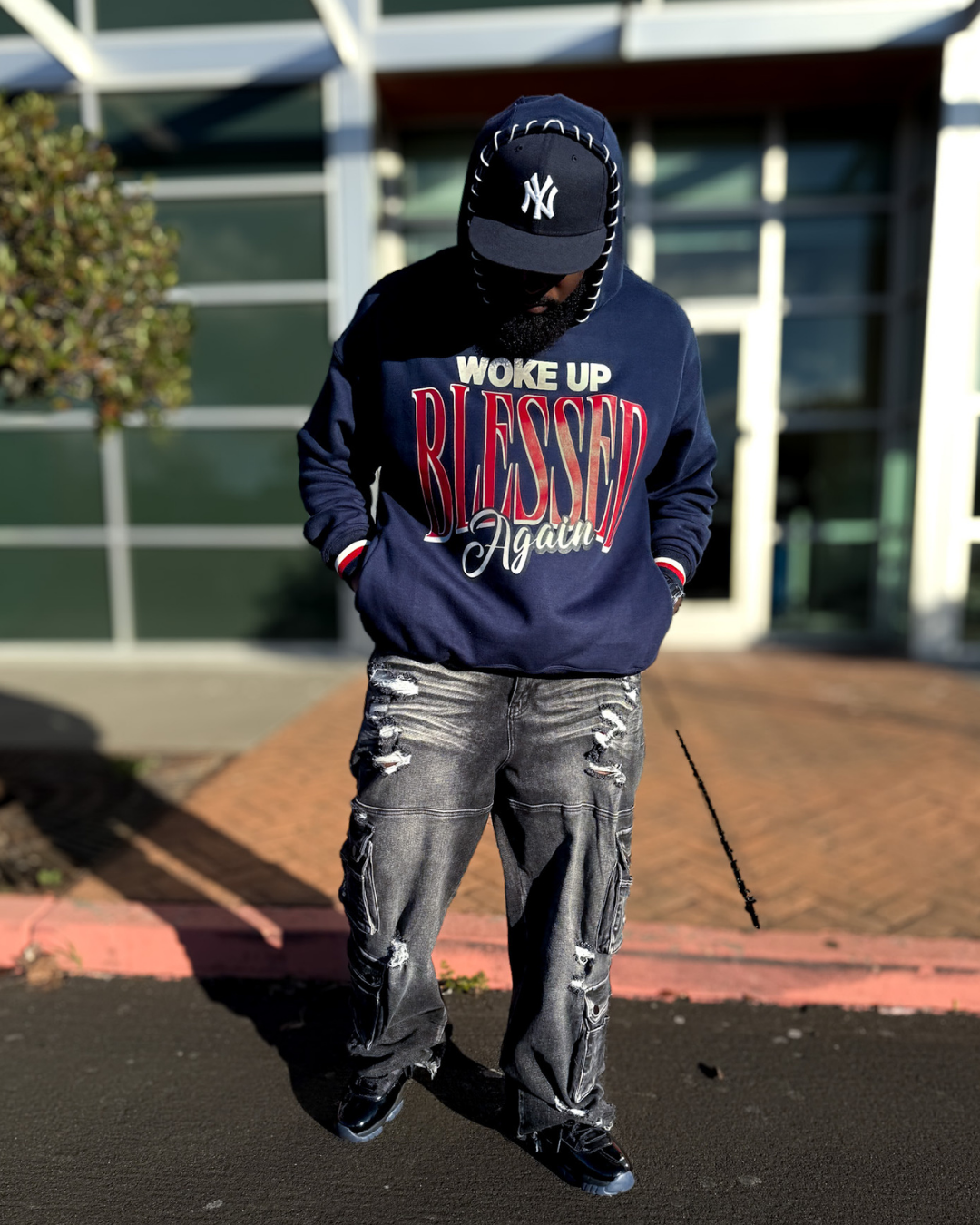 Woke Up Blessed Again Hoodie (Navy)