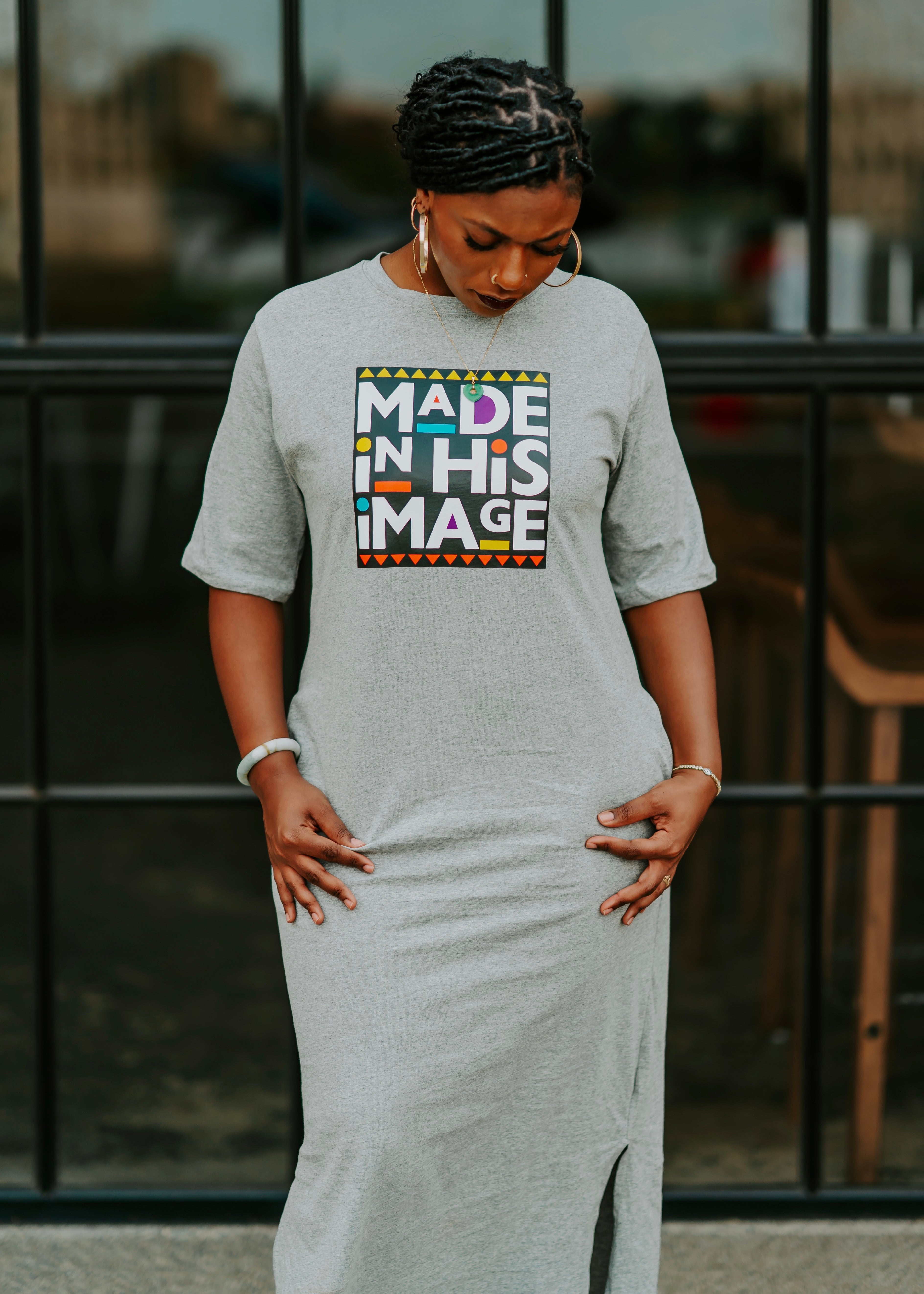 Made In His Image T-Shirt Dress (Gray)