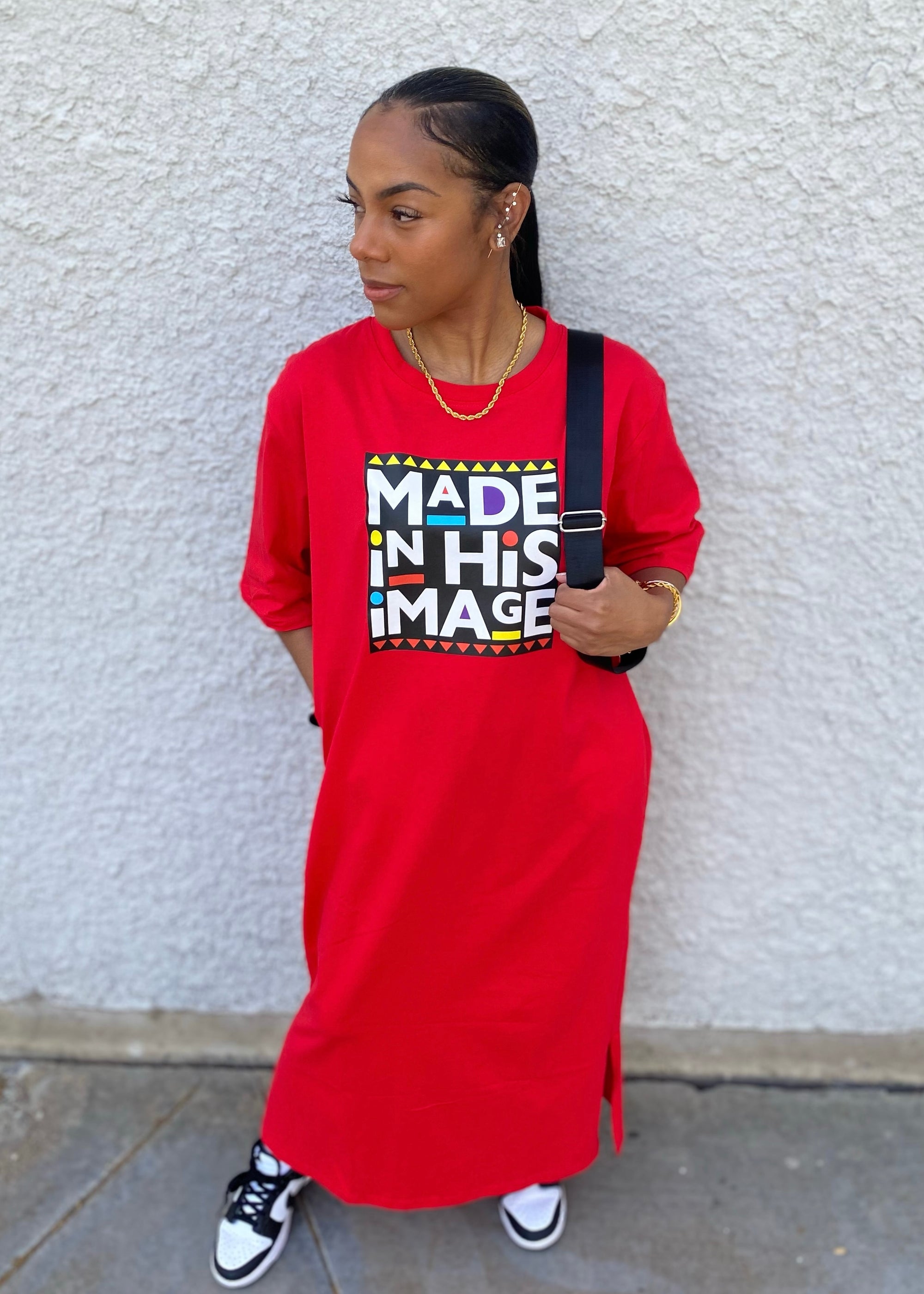 Made In His Image T-Shirt Dress (Red)